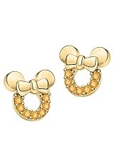 nice silver gold Minnie Mouse citrine birthstone baby earrings